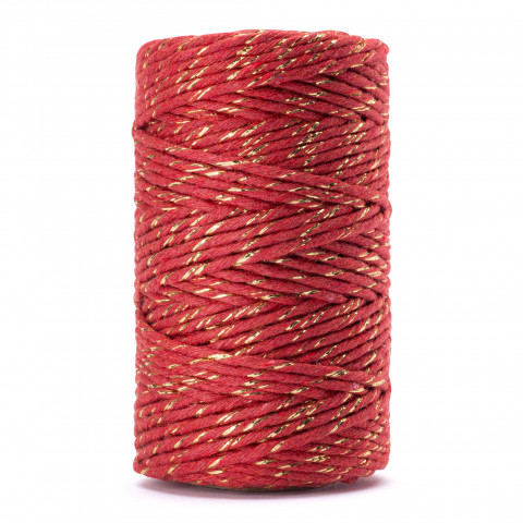 2mm 60m makramee heledam punane kuldniidiga