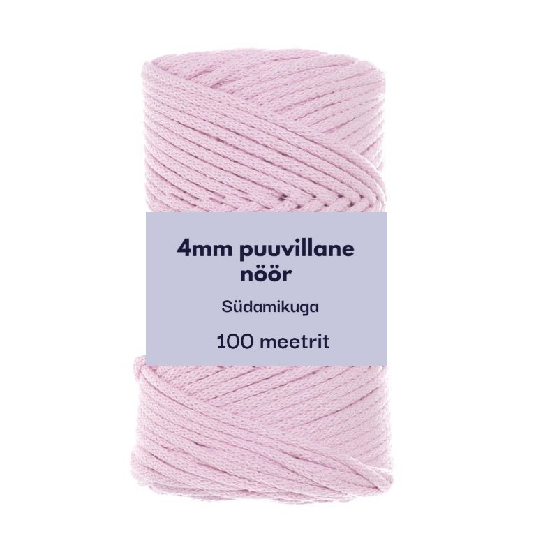 4mm 100m punutud nöör heleroosa
