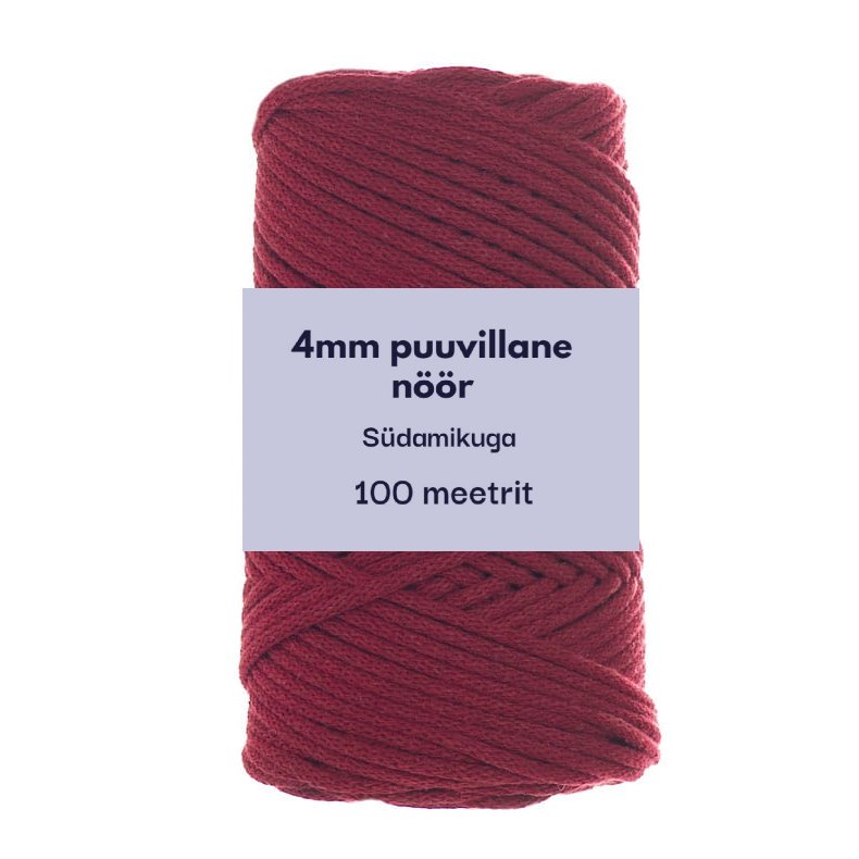 4mm 100m punutud nöör tumepunane